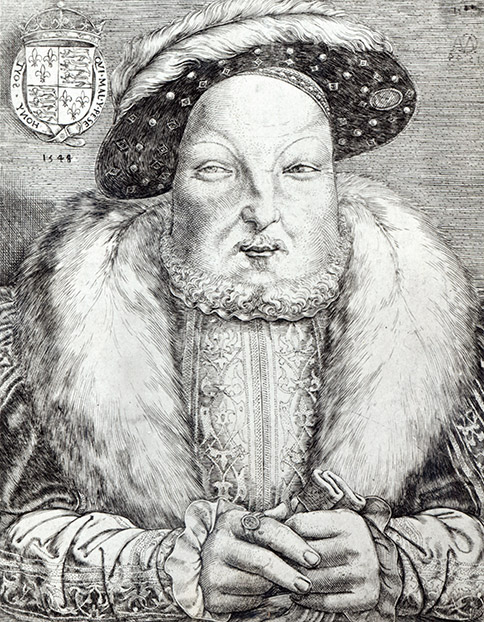 Portrait of Henry VIII, 1548 (engraving) (b/w photo)